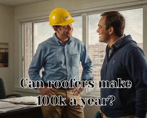 Roofer discusses plans with the client.
