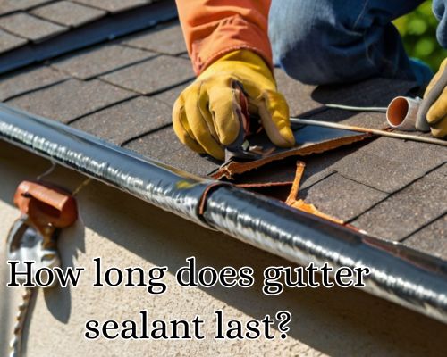 roofer applying sealant on gutters